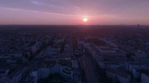 Bierpinsel tower building over Steglitz Berlin at sunset. Gorgeous aerial view Stock Footage 340796731