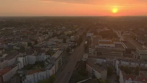 Bierpinsel tower building over Steglitz Berlin at sunset. Fabulous aerial view Stock Footage 340796863