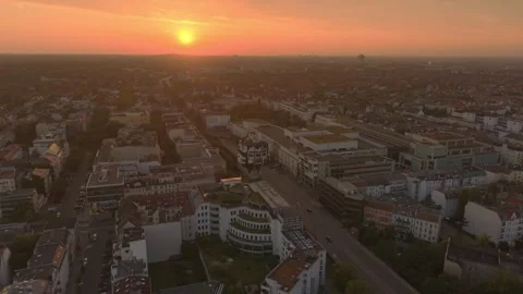 Bierpinsel tower building over Steglitz Berlin at sunset. Wonderful aerial view Stock Footage 340796929