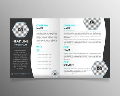 Bifold brochure template with hexagonal shapes Stock Illustration