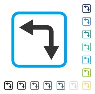 Bifurcation Arrow Left Down Framed Vector Icon 스톡 일러스트
