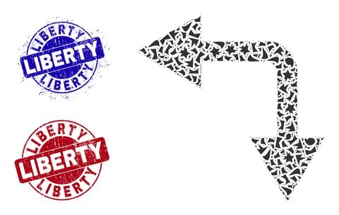 Bifurcation Arrow Left Down Mosaic of Shards with Liberty Textured Seals Stock Illustration