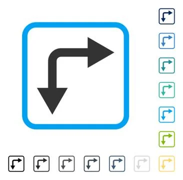 Bifurcation Arrow Right Down Framed Vector Icon 스톡 일러스트