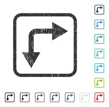 Bifurcation Arrow Right Down Icon Rubber Watermark 스톡 일러스트