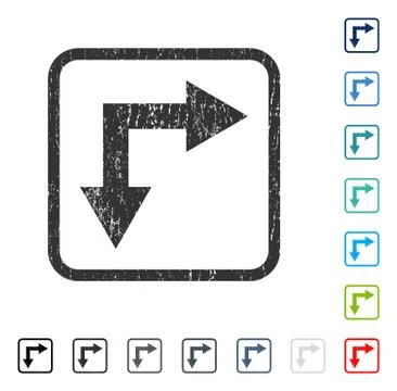 Bifurcation Arrow Right Down Icon Rubber Watermark 스톡 일러스트