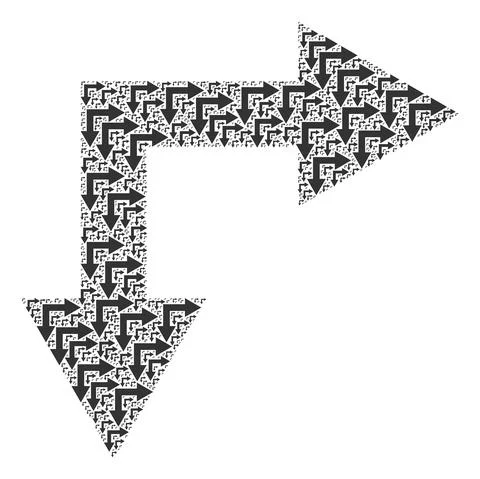 Bifurcation Arrow Right Down Recursive Collage of Itself Items Stock Illustration