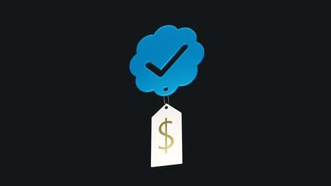 Big 3D Blue check or verified mark with price tag dangling on Dark background Stock Illustration