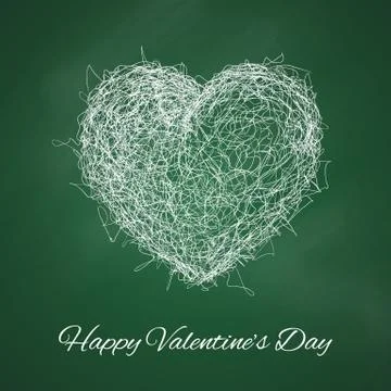 Big 3d white heart in scribble style on chalkboard Illustrazione stock