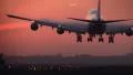 Big 747 Jumbojet landing at sunrise HD Footage