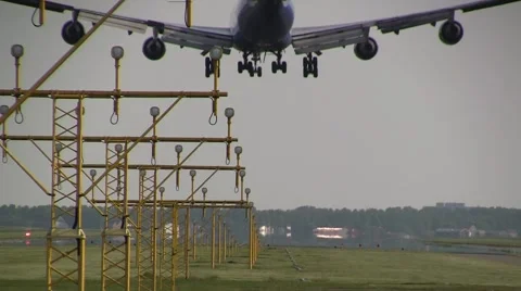 Big 747 plane landing Stock Footage 4887207
