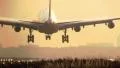 Big A340 airplane landing at sunrise HD Footage