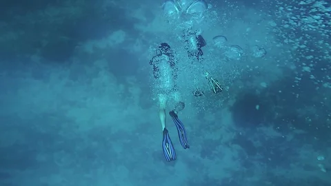Big air bubble from scuba drivers with ligh rays Stock Footage 116588821