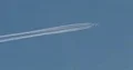 Big airplane with 4 engines pulling chemtrails in the sky 4k or 4k+ Resolution