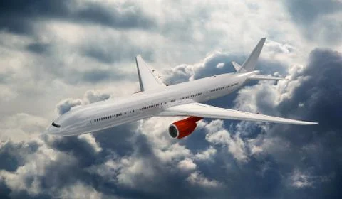 Big airplane above the clouds. 스톡 일러스트