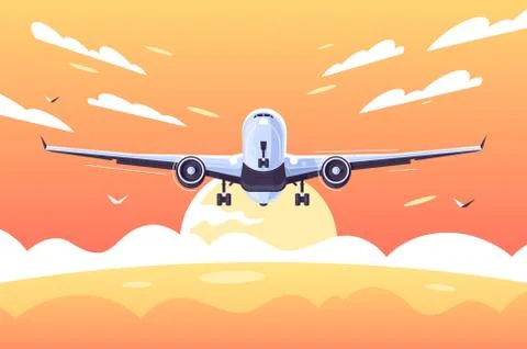 Big airplane taking off with passengers Stock Illustration