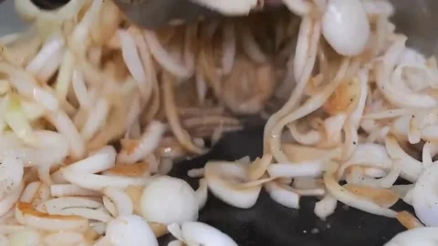 Big amount fry vegetable on a pan Stock-Footage 207383766