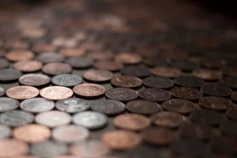 Big amount of two cent coins euro european currency money various colours dra Stock Photos