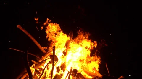 Big and high fire at night Stock Footage 90690176