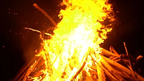 Big and high fire at night Stock Footage 90937950