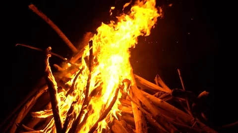 Big and high fire at night Stock Footage 91201666