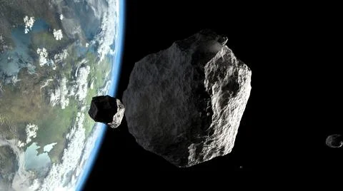Big and small asteroids on Earth orbit Stock Illustration