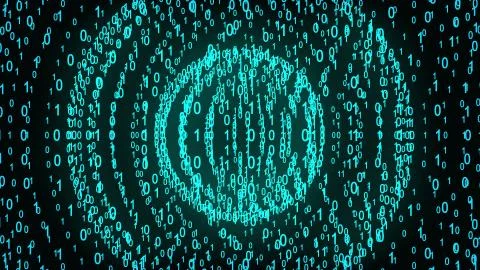 Big and small binary number spheres, computer generated. 3d rendering of binary 스톡 일러스트