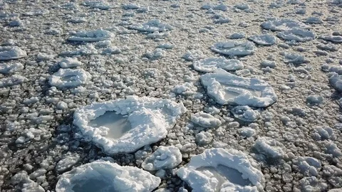 Big and small ice chunks on lake superior Stock Footage 86658763