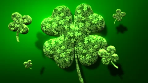 Big and small shamrocks pattern on green gradient Stock Footage 232834948