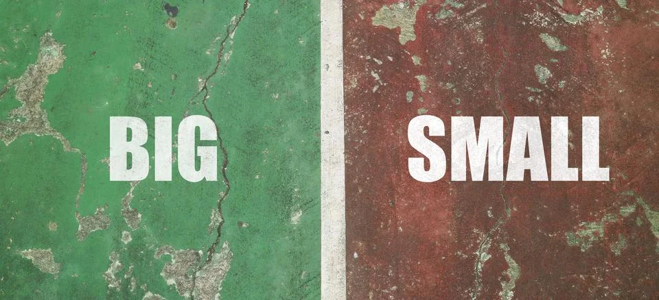 BIG and SMALL text in white bold font, separated by a white vertical line o.. Stock Photos