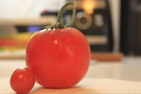 Big and small tomato on the table Stock Footage 296194882