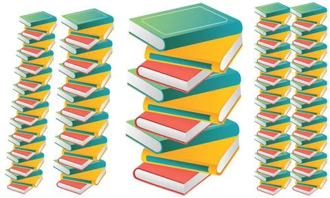 Big and small various size colourful book display vertically on white backg.. Stock Illustration