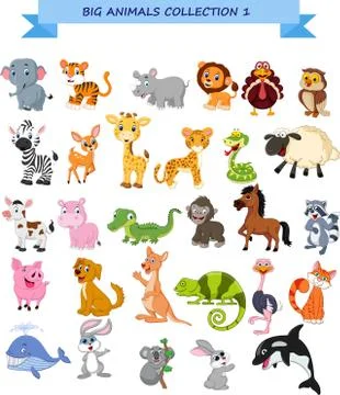 Big animals collection set Stock Illustration