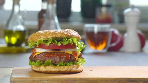 Big appetizing burgers Stock Footage 157833166