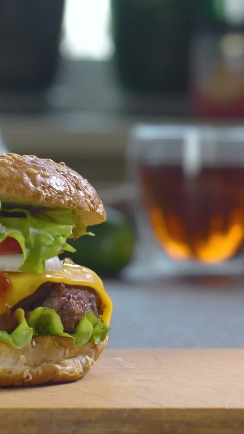 Big appetizing burgers Stock Footage 257096823