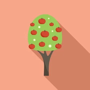 Big apple tree icon flat vector. Garden fruit Stock Illustration