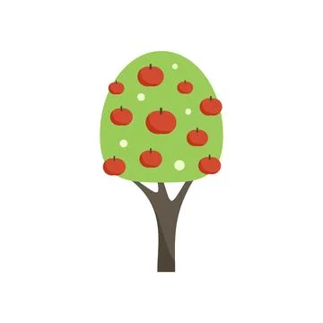 Big apple tree icon flat vector. Garden fruit Stock Illustration