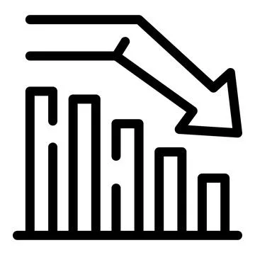 Big arrow pointing down on a decreasing bar graph icon Stock Illustration