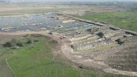 Big artificial lake created by sand mining and digging Stock Footage 304182517