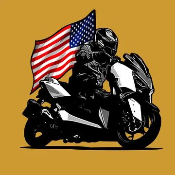 Big automatic scooter with american flag background Stock Illustration