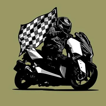 Big automatic scooter with checkered flag background Stock Illustration