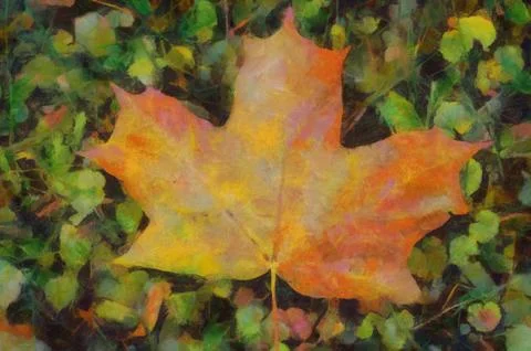 Big autumn maple leaf of the grass Illustrazione stock