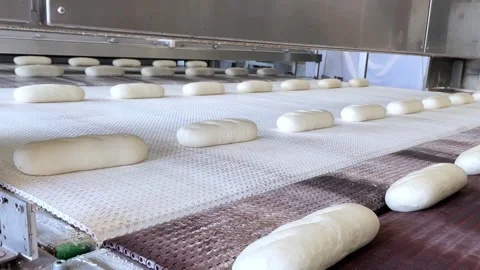 Big bakery bread industrial production line. Stock Footage 252116496
