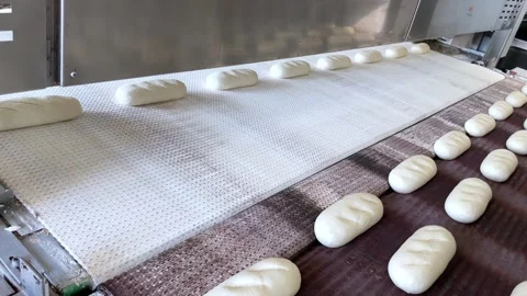 Big bakery bread industrial production line. Stock Footage 252117118