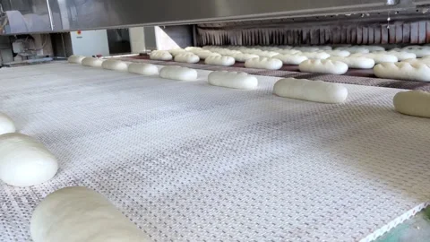 Big bakery bread industrial production line. Stock Footage 252117247