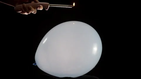 Big Balloon in Display, Hand above with Lighter Approaches Until Balloon Pops Stock Footage 305012908