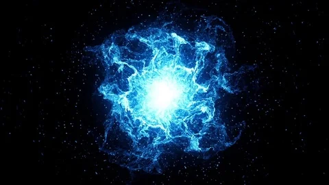 Big bang, big blue explosion in the space. Big bang, beginnings of the universe Stock Footage 82116315
