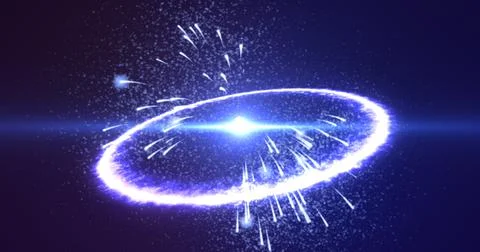 Big bang explosion of blue galaxy, star or planet with sparks fire blast wave Stockillustratie
