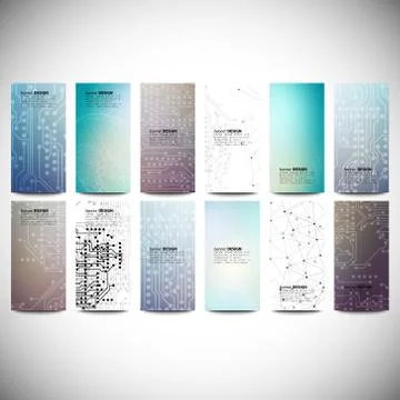 Big banners set, science backgrounds, microchip and electronics circuit Stockillustratie