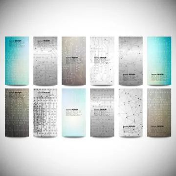 Big banners set, science backgrounds, microchip and electronics circuit Stockillustratie