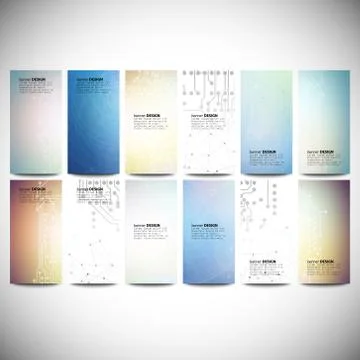 Big banners set, science backgrounds, microchip and electronics circuit イラスト素材